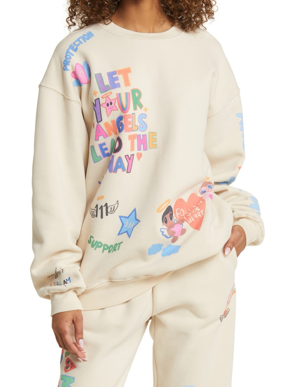 The Mayfair Group Angels All Around You Cream Crewneck Sweatshirt S/M Streetwear